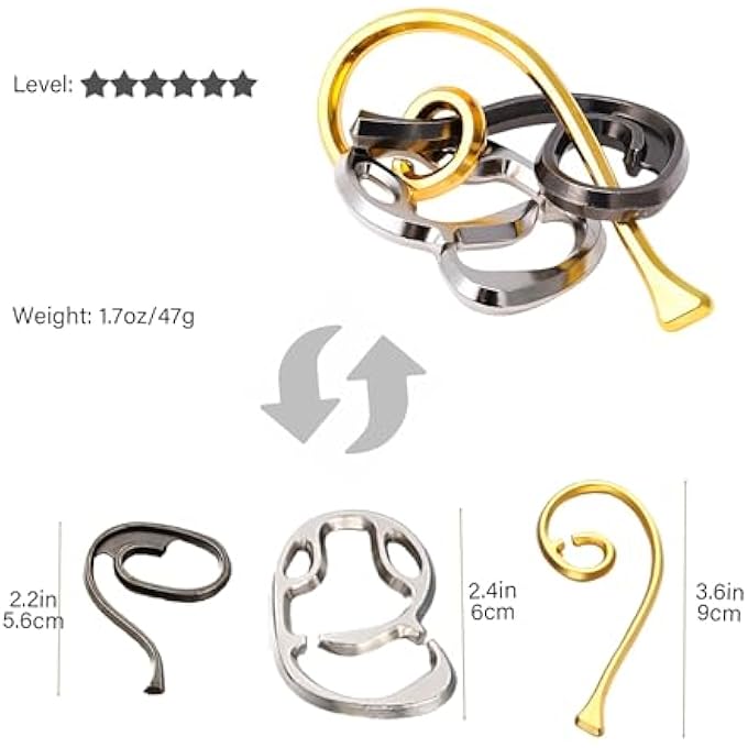 3D METAL BRAIN TEASERS PUZZLE SET - CHALLENGING INTERLOCKING DISENTANGLEMENT PUZZLES FOR ADULTS, IQ & LOGIC MIND GAMES, EDUCATIONAL BRAIN TRAINING TOYS, STRESS RELIEF GIFT BUNDLE (5 PIECES) - Image 4